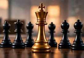金色国王棋子领先于黑色棋子